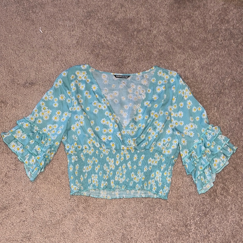 Turquoise Daisy blouse